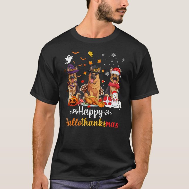 Camiseta Happy Hallothanksmas German shepherd Dog Halloween (Frente)