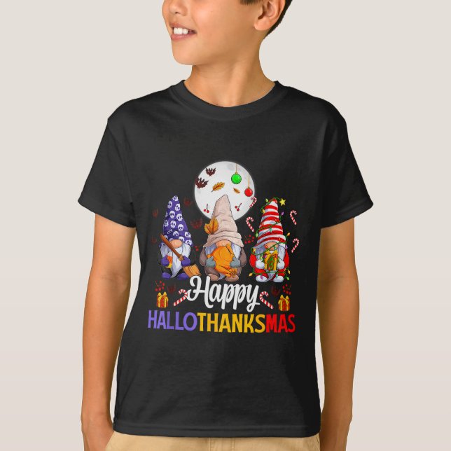 Camiseta Happy Hallothanksmas Gnomes Lover Halloween Merry  (Frente)