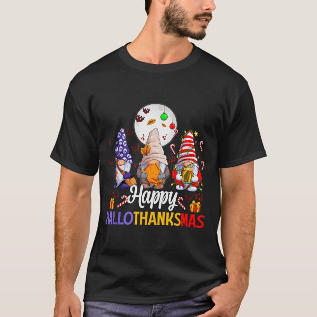 Camiseta Happy Hallothanksmas Gnomes Lover Halloween Merry  (Frente)