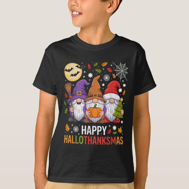 Camiseta Happy Hallothanksmas Gnomes Lover Halloween Merry  (Frente)