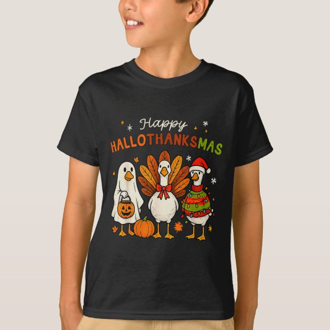 Camiseta Happy Hallothanksmas Goose Halloween Thanksgiving  (Frente)