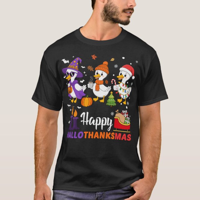 Camiseta Happy Hallothanksmas Goose Halloween Thanksgiving  (Frente)