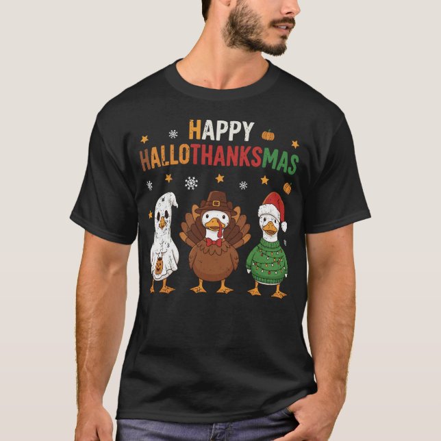Camiseta Happy Hallothanksmas Goose Halloween Thanksgiving  (Frente)