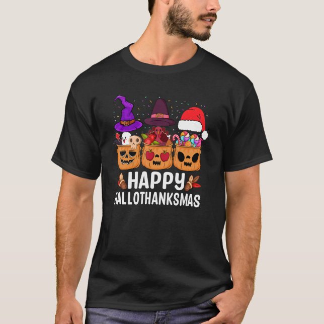Camiseta Happy Hallothanksmas Halloween Thanksgiving Christ (Frente)