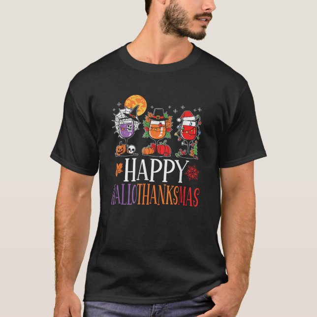 Camiseta Happy Hallothanksmas Halloween Thanksgiving Christ (Frente)