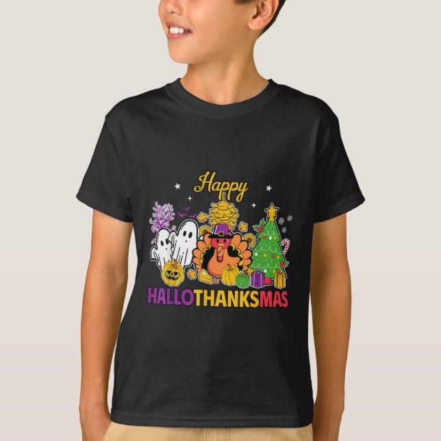 Camiseta Happy Hallothanksmas Halloween Thanksgiving Christ (Frente)