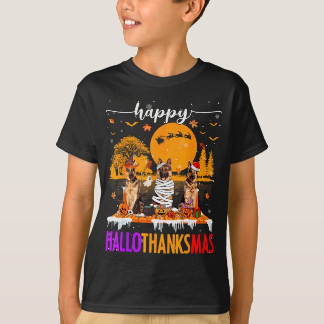 Camiseta Happy Hallothanksmas Halloween Xmas German Shepher (Frente)