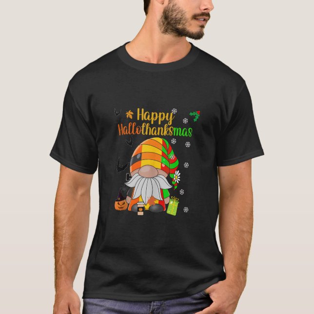 Camiseta Happy HalloThanksmas HallowThanksmas Gnome Hat Pum (Frente)