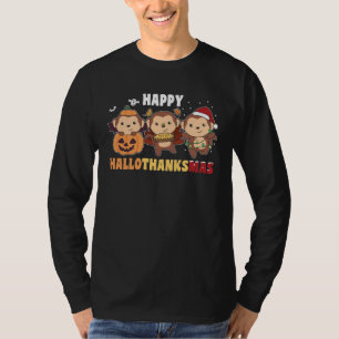 Camiseta Happy Hallothanksmas Monkey Christmas Monkeys