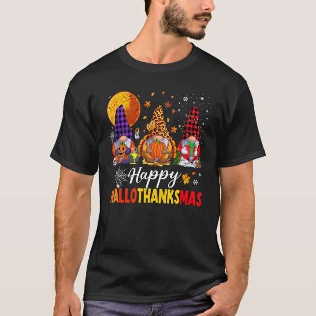 Camiseta Happy Hallothanksmas My Gnomies Cute Gnomes family (Frente)