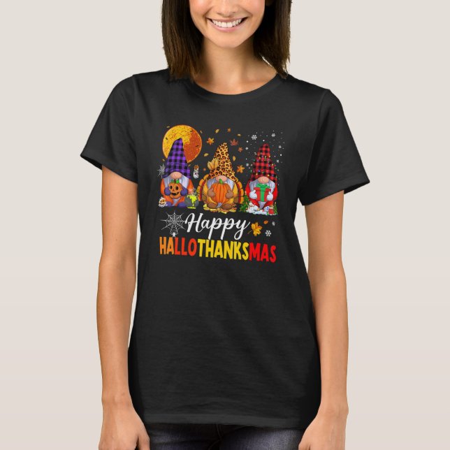Camiseta Happy Hallothanksmas My Gnomies Cute Gnomes family (Frente)