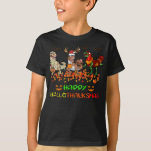 Camiseta Happy Hallothanksmas Pumpkin Dinossaur Turkey T Re