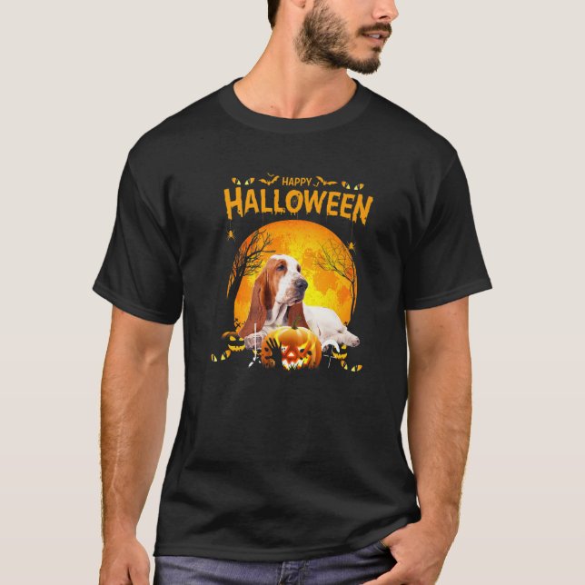 Camiseta Happy Halloween Basset Hound Dog Pumpkin Costumes (Frente)