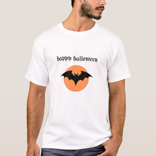 Camiseta Happy Halloween – Bat Silhouette with Orange Moon (Frente)