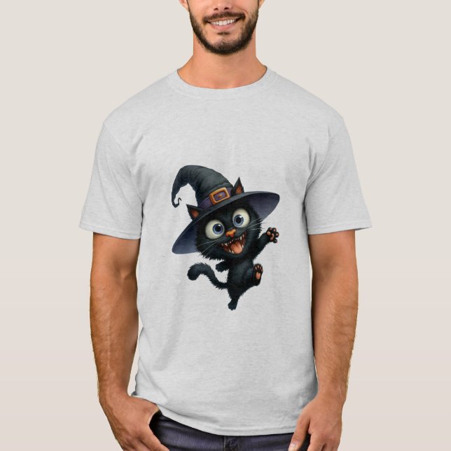 Camiseta Happy Halloween Black Witch Cat Wave  ✨🐾🎃 (Frente)