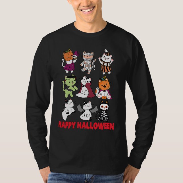 Camiseta Happy Halloween Cat Characters Mummy Dracula Bat S (Frente)