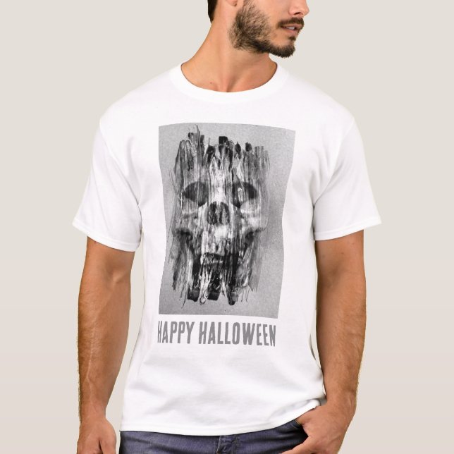 Camiseta Happy Halloween. Distressed skull (Frente)