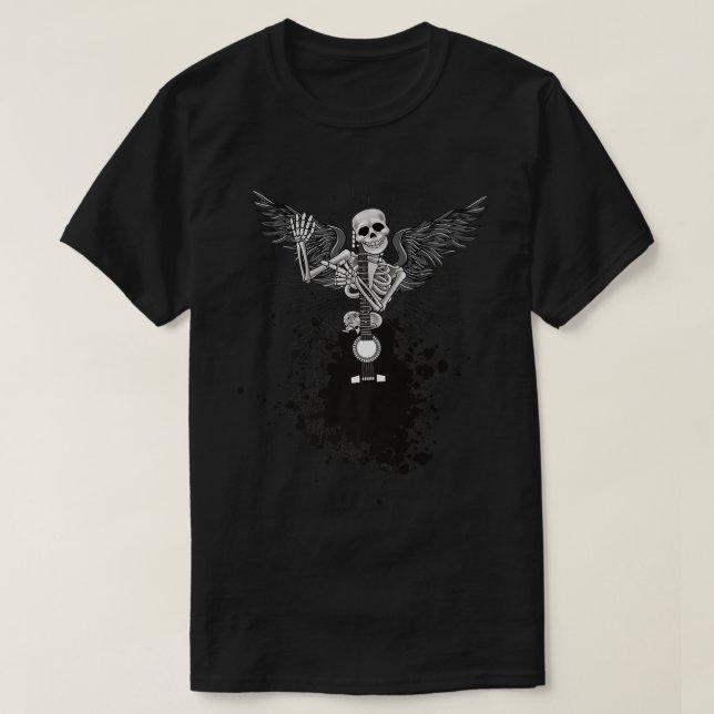 Camiseta Happy Halloween Funny Skeleton Playing Guitar Pump (Frente do Design)