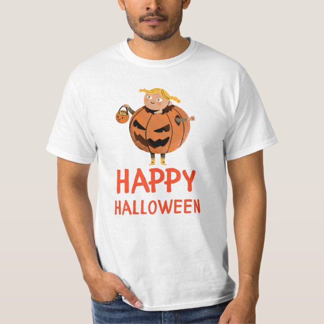 Camiseta Happy Halloween Kid in Pumpkin Costume T-Shirt (Frente)