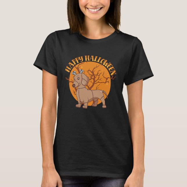Camiseta Happy Halloween Monster Dachshund  Dog Animal (Frente)