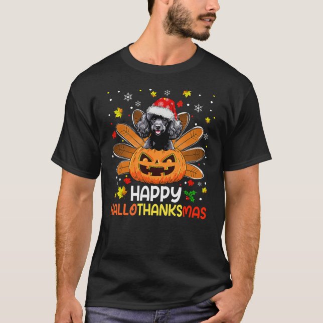 Camiseta Happy Halloween, Poodle Dog Happy Hallothanksmas (Frente)