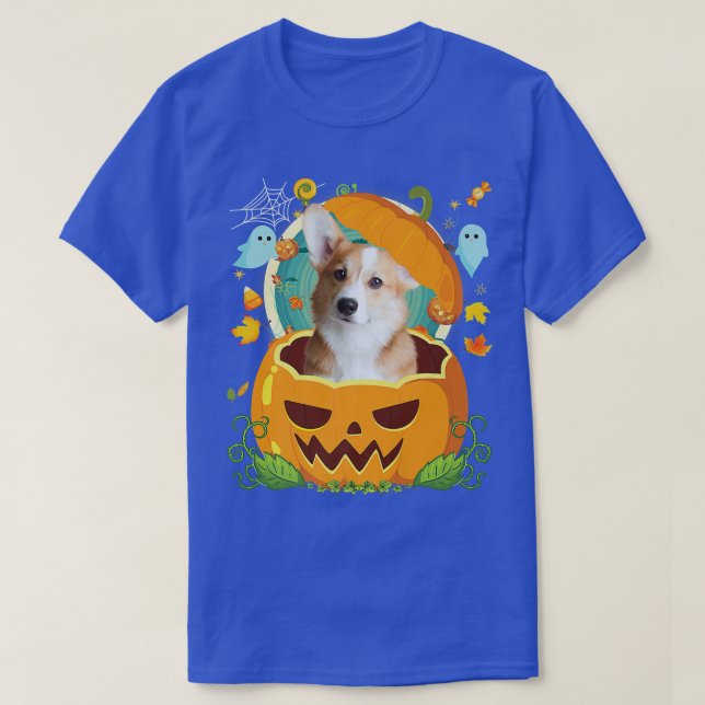 Camiseta Happy Halloween Pumpkin Corgi Dog Witch Cute Hat L (Frente do Design)