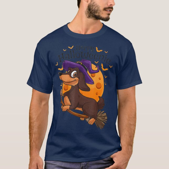 Camiseta Happy Halloweenie Dachshund Wiener Dog Halloween (Frente)