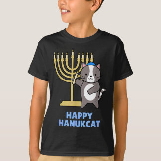 Camiseta Happy Hanukcat Black Cat Meowzel Tov Menorah Funny