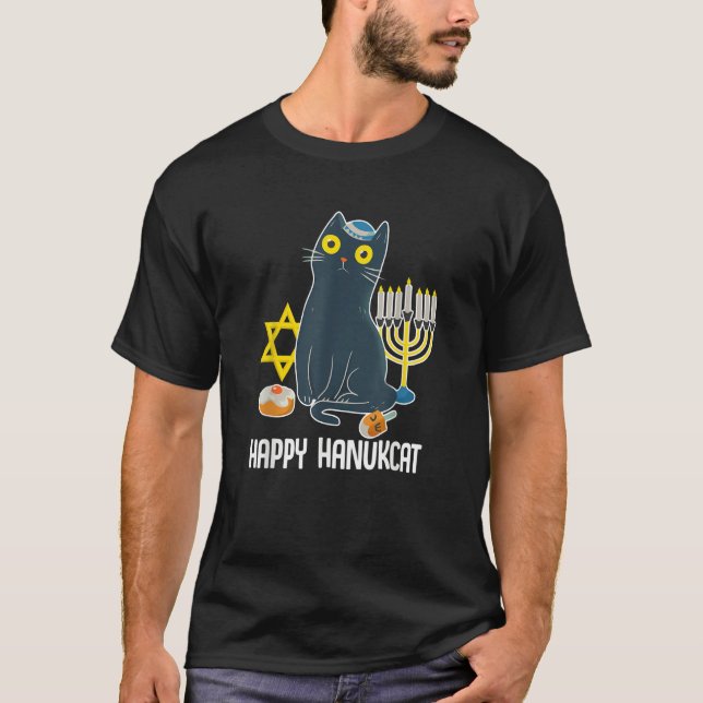 Camiseta Happy Hanukcat Hanukkah Cat Jewish (Frente)