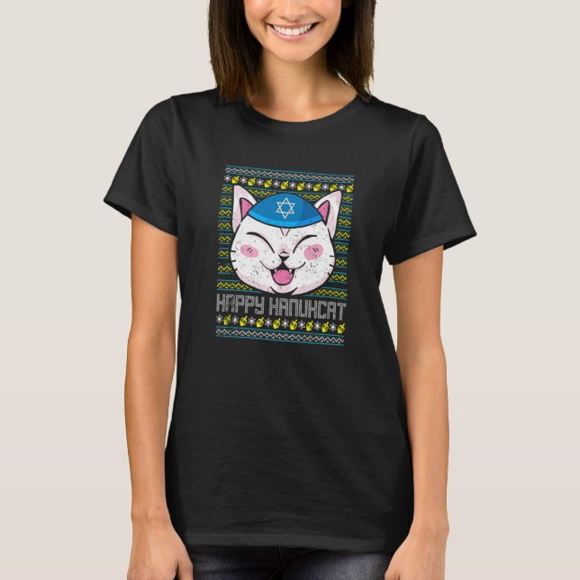 Camiseta Happy Hanukcat Ugly Hanukkah Kitten Owner Chrismuk (Frente)
