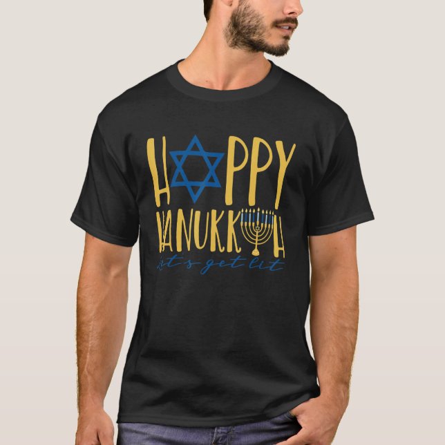 Camiseta Happy Hanukkah 2022 Let's Get Lit Jewish Menorah C (Frente)