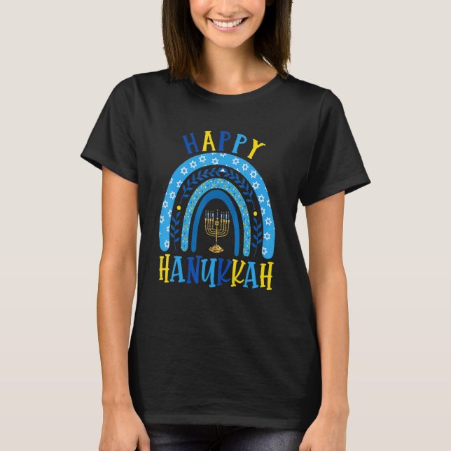 Camiseta Happy Hanukkah Chanukah Rainbow Menorah Jewish Hol (Frente)