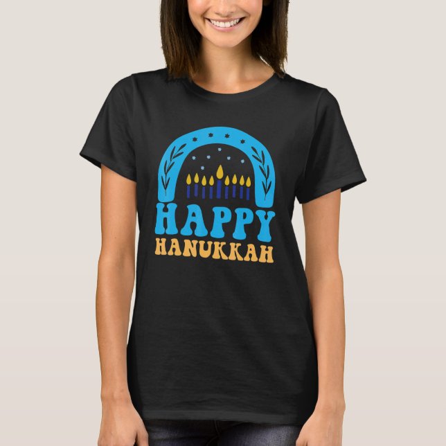 Camiseta Happy Hanukkah Chanukah Rainbow Menorah Jewish Hol (Frente)