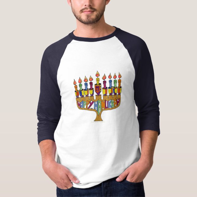 Camiseta Happy Hanukkah Dreidels Menorah (Frente)