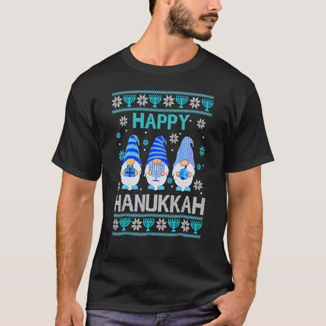 Camiseta Happy Hanukkah Gnome Gnomies Menorah Pajama Ugly 1 (Frente)
