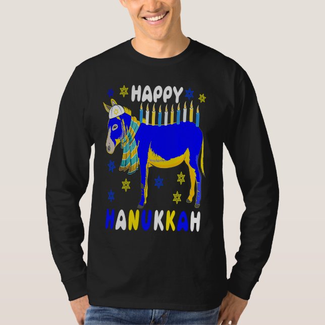 Camiseta Happy Hanukkah Menorah Donkey Wearing Jewish Hat F (Frente)