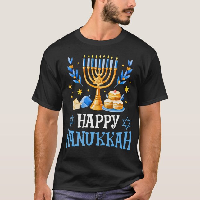 Camiseta Happy Hanukkah Menorah Dreidel Ugly Chanukah Kids  (Frente)