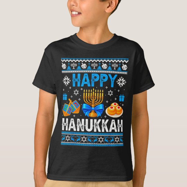 Camiseta Happy Hanukkah Menorah Dreidel Ugly Chanukah Pajam (Frente)