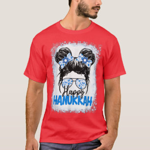 Camiseta Happy Hanukkah Messy Bun Chrismukkah Menorah Dreid