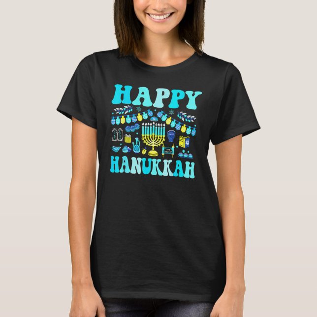 Camiseta Happy Hanukkah Party Decoration Menorah Dreidel Bo (Frente)