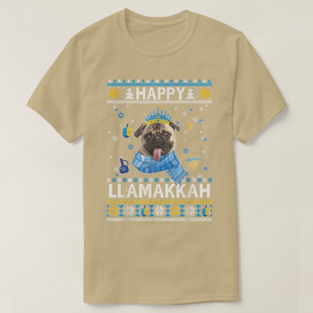 Camiseta Happy Hanukkah Pug Hanukkah Ugly Sweater Christmas (Frente do Design)