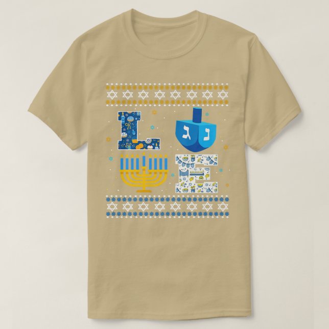 Camiseta Happy Hanukkah Ugly Christmas Menorah Dreidel  (Frente do Design)
