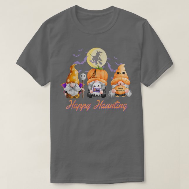 Camiseta Happy Haunting Spooky Gnomes costume funny Hallowe (Frente do Design)