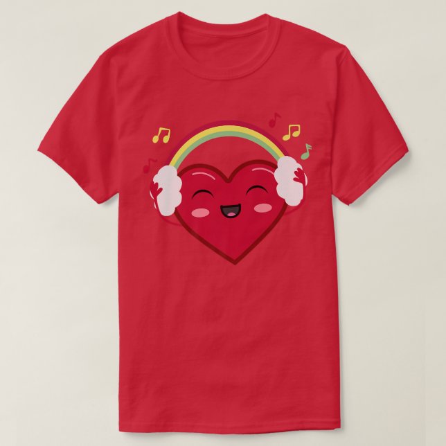 Camiseta Happy Heart With Rainbow Headphones And Music Love (Frente do Design)