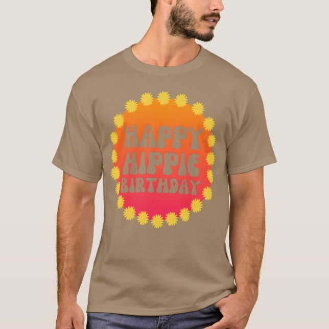 Camiseta Happy Hippie Birthday 60s 70s Hippie Peace Love gi (Frente)