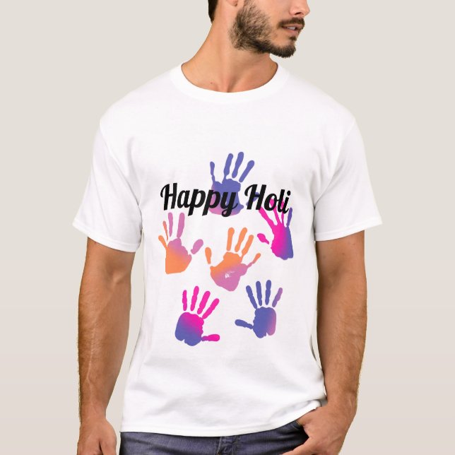 Camiseta Happy Holi Colorful Handprint T-Shirt (Frente)