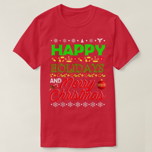 Camiseta Happy Holiday And Merry Christmas Funny Xmas Light (Frente do Design)
