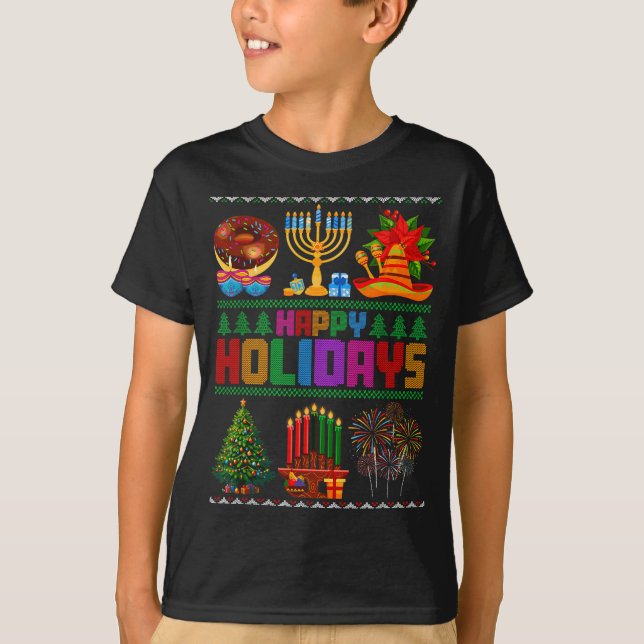 Camiseta Happy Holidays Christmas Hanukkah Kwanzaa Happy Ne (Frente)