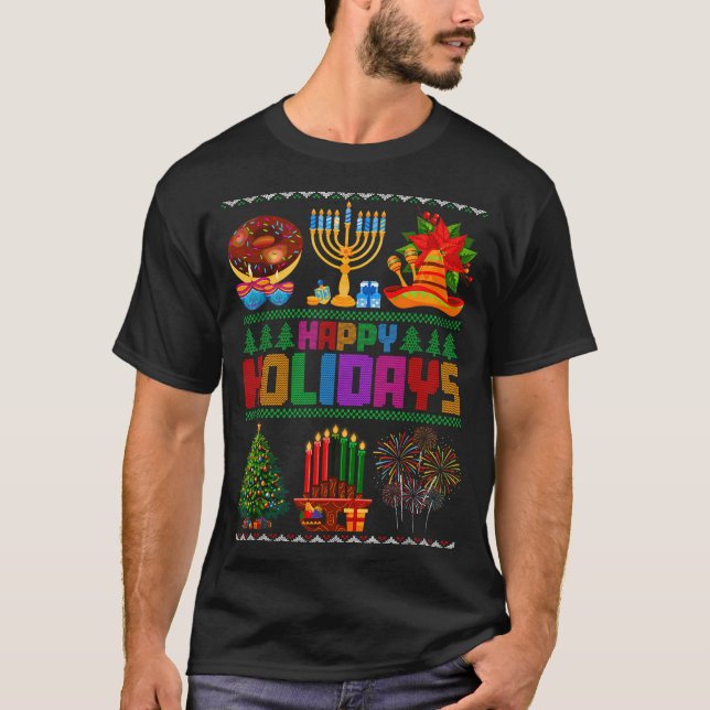 Camiseta Happy Holidays Christmas Hanukkah Kwanzaa Happy Ne (Frente)