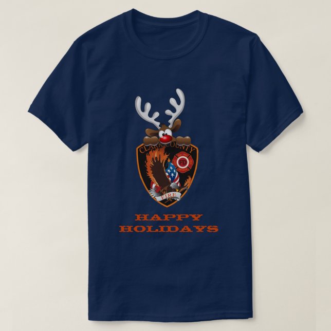 Camiseta Happy Holidays Reindeer Clark County Fire Nevada (Frente do Design)
